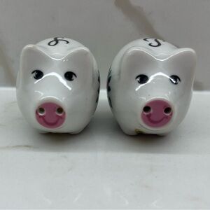 Vintage Smiling Pigs Salt and Pepper Shakers with Floral Design